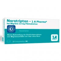 Таблетки НАРАТРИПТАН от мигрени NARATRIPTAN-1A Pharma bei Migräne 2,5 mg Filmtabl.  2 шт 1A Pharma
