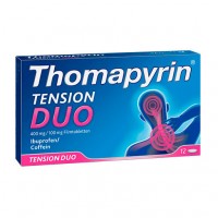 Таблетки от головной боли с ибупрофеном и кофеином THOMAPYRIN TENSION DUO 400 mg/100 mg Filmtabletten 12 шт THOMAPYRIN Таблетки от головной боли с ибупрофеном и кофеином THOMAPYRIN TENSION DUO 400 mg/100 mg Filmtabletten 12 шт THOMAPYRIN