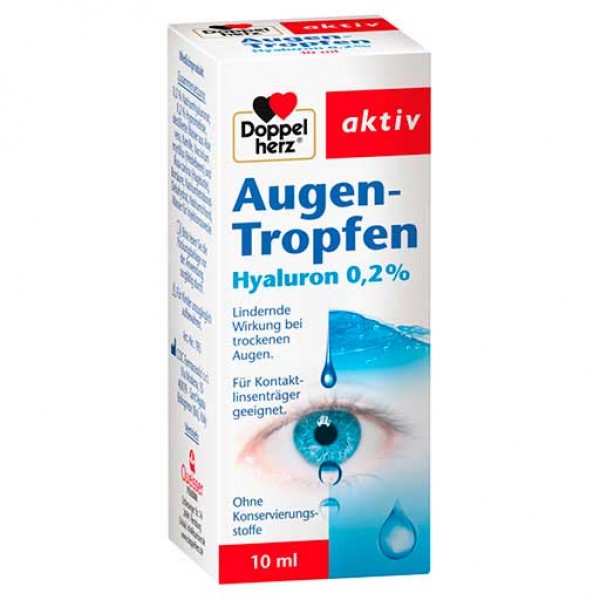 Капли для глаз с Гиалуроном DOPPELHERZ Augen-Tropfen Hyaluron 0,2% 10 мл DoppelHerz Капли для глаз с Гиалуроном DOPPELHERZ Augen-Tropfen Hyaluron 0,2% 10 мл DoppelHerz