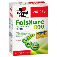 Фолиевая кислота + витамины B DOPPELHERZ Folsäure 800+B-Vitamine Tabletten 40 шт DoppelHerz