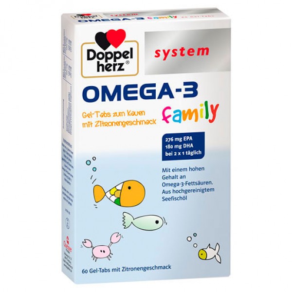 Капсулы Омега-3 для всей семьи DOPPELHERZ Omega-3 family Gel-Tabs system Kautabl 60 шт DoppelHerz Капсулы Омега-3 для всей семьи DOPPELHERZ Omega-3 family Gel-Tabs system Kautabl 60 шт DoppelHerz
