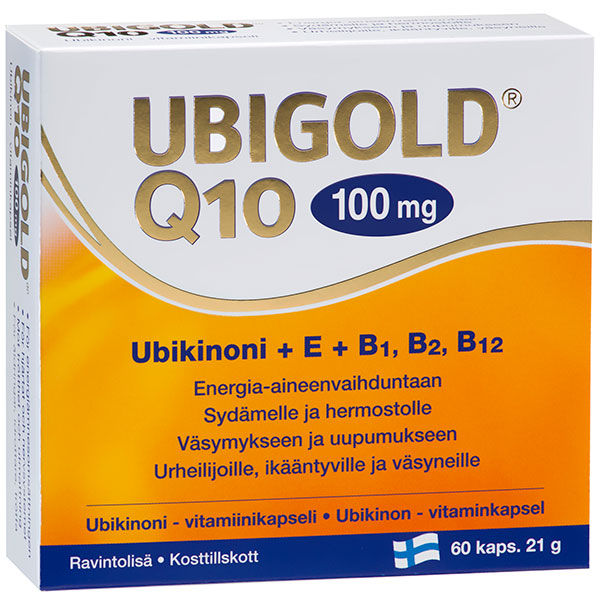 Убихинон и витамины E, B1, B2, B12 Ubigold Q10 100 мг 60 капсул Hankintatukku Убихинон и витамины E, B1, B2, B12 Ubigold Q10 100 мг 60 капсул Hankintatukku