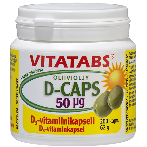 Витамин Д на оливковом масле Vitatabs D-Caps 50 мкг 200 капсул Hankintatukku Витамин Д на оливковом масле Vitatabs D-Caps 50 мкг 200 капсул Hankintatukku