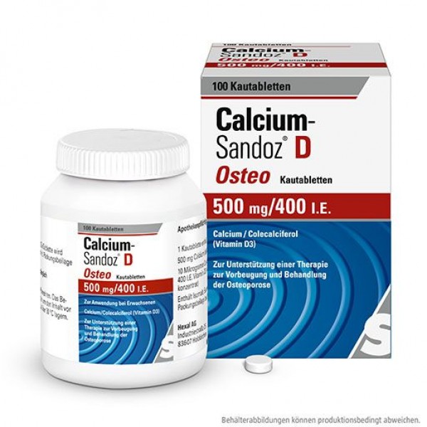 Витамины с кальцием для костей CALCIUM SANDOZ D Osteo 500 mg/400 I.E. Kautabl. 100 шт HEXAL Витамины с кальцием для костей CALCIUM SANDOZ D Osteo 500 mg/400 I.E. Kautabl. 100 шт HEXAL