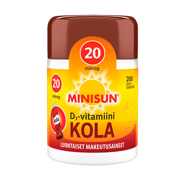 Витамин Д со вкусом колы Minisun Kola D3-vitamiini 20 µg жевательные таблетка 200 шт Minisun Витамин Д со вкусом колы Minisun Kola D3-vitamiini 20 µg жевательные таблетка 200 шт Minisun