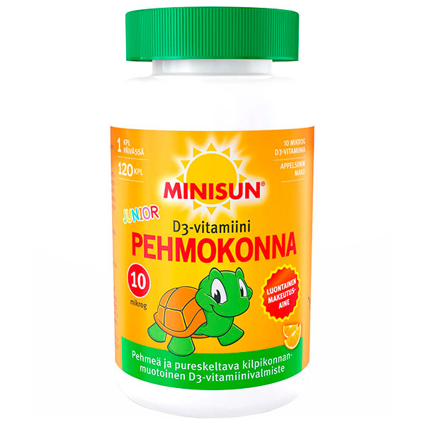 Жевательный витамин D для детей черепашка PEHMOKONNA D3-VITAMIINI 10 MIKROG JUNIOR PURESKELTAVA 120 шт Minisun Жевательный витамин D для детей черепашка PEHMOKONNA D3-VITAMIINI 10 MIKROG JUNIOR PURESKELTAVA 120 шт Minisun