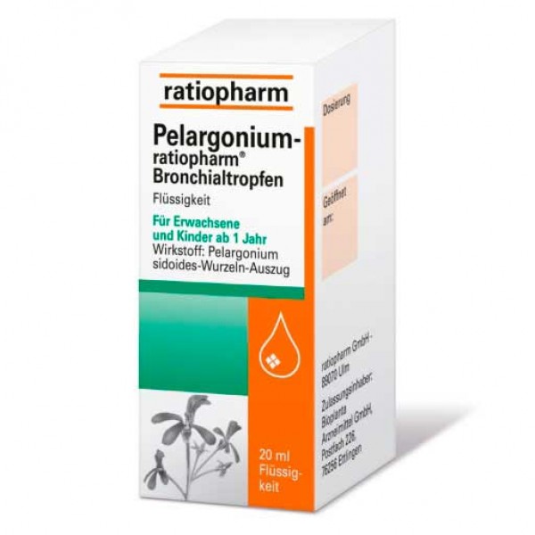 Средство для лечения острого бронхита PELARGONIUM-RATIOPHARM Bronchialtropfen 20 мл RatioPharm Средство для лечения острого бронхита PELARGONIUM-RATIOPHARM Bronchialtropfen 20 мл RatioPharm