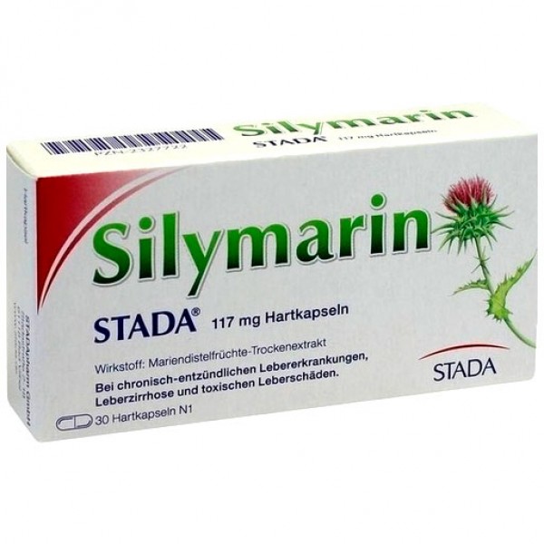 Препарат для лечения печени с расторопшей SILYMARIN STADA 117 mg Hartkapseln 30 шт Stada Препарат для лечения печени с расторопшей SILYMARIN STADA 117 mg Hartkapseln 30 шт Stada