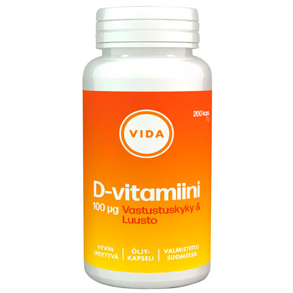 Витамин Д D3-vitamiini 100 мкг 200 капсул Vida Витамин Д D3-vitamiini 100 мкг 200 капсул Vida