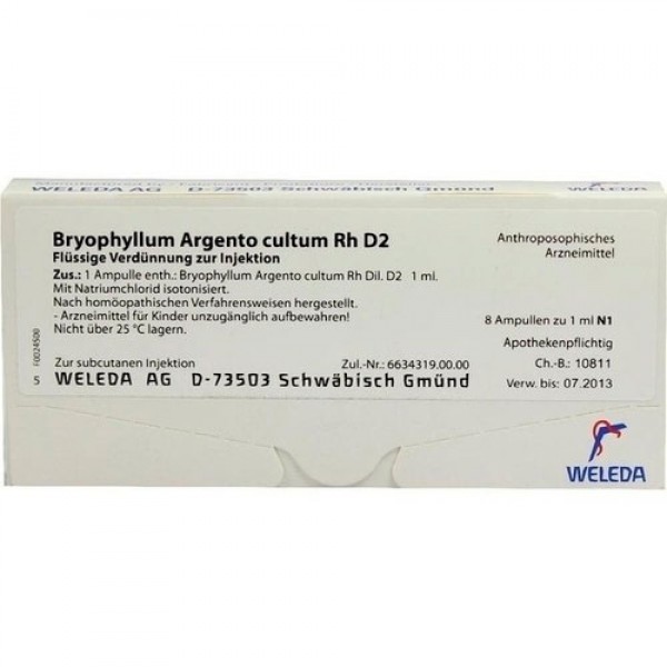 Гомеопатические капли BRYOPHYLLUM ARGENTO cultum Rh D 2 Ampullen 8X1 мл Weleda Гомеопатические капли BRYOPHYLLUM ARGENTO cultum Rh D 2 Ampullen 8X1 мл Weleda