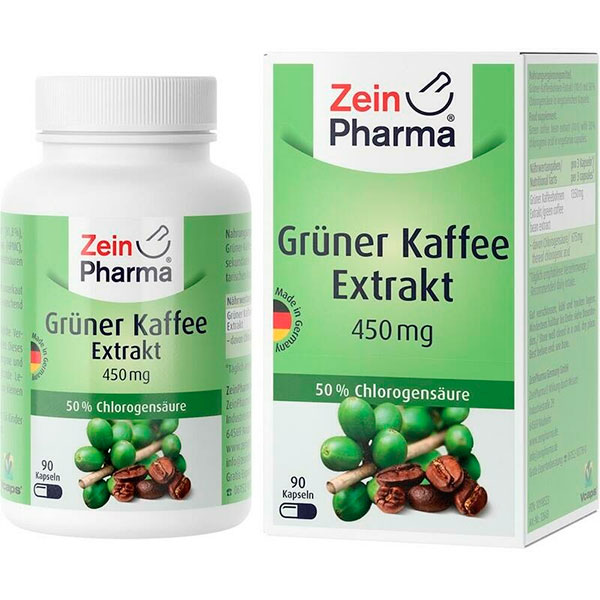 Капсулы с экстрактом зеленого кофе GRÜNER KAFFEE Extrakt 450 mg Kapseln 90 шт Zein Pharma Капсулы с экстрактом зеленого кофе GRÜNER KAFFEE Extrakt 450 mg Kapseln 90 шт Zein Pharma