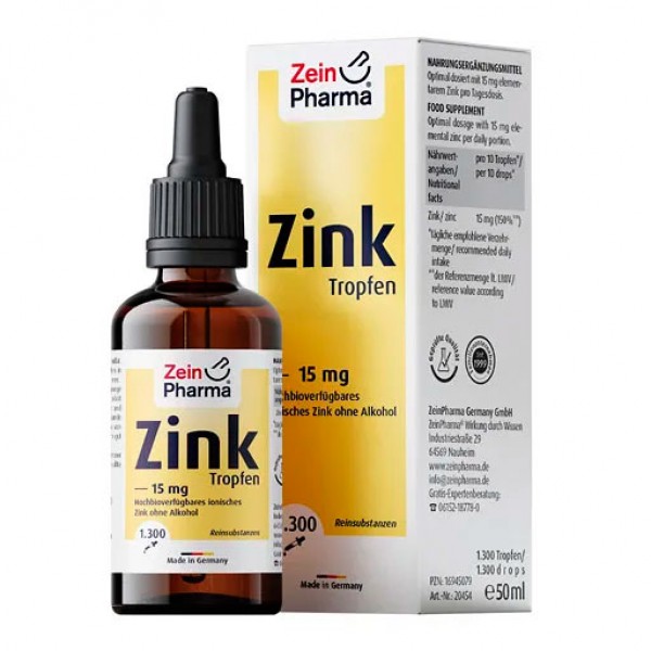 Капли с цинком ZINK TROPFEN 15 mg ionisiert 50 мл Zein Pharma Капли с цинком ZINK TROPFEN 15 mg ionisiert 50 мл Zein Pharma